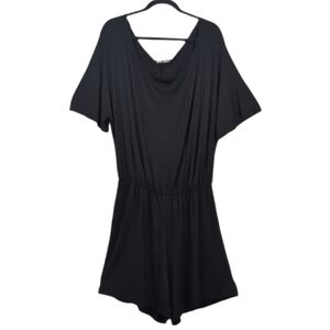 Bella Flore Short Sleeve Romper Elastic Waist Black Womens Plus Size 3X Shorts